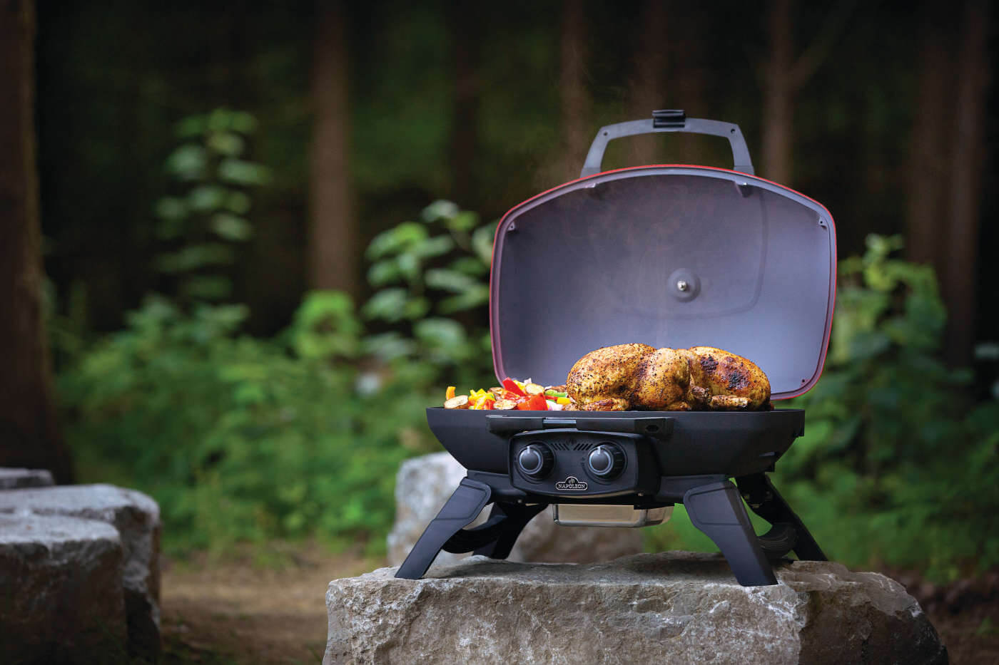 TravelQ 285 Portable Propane Gas Grill with Griddle, Red