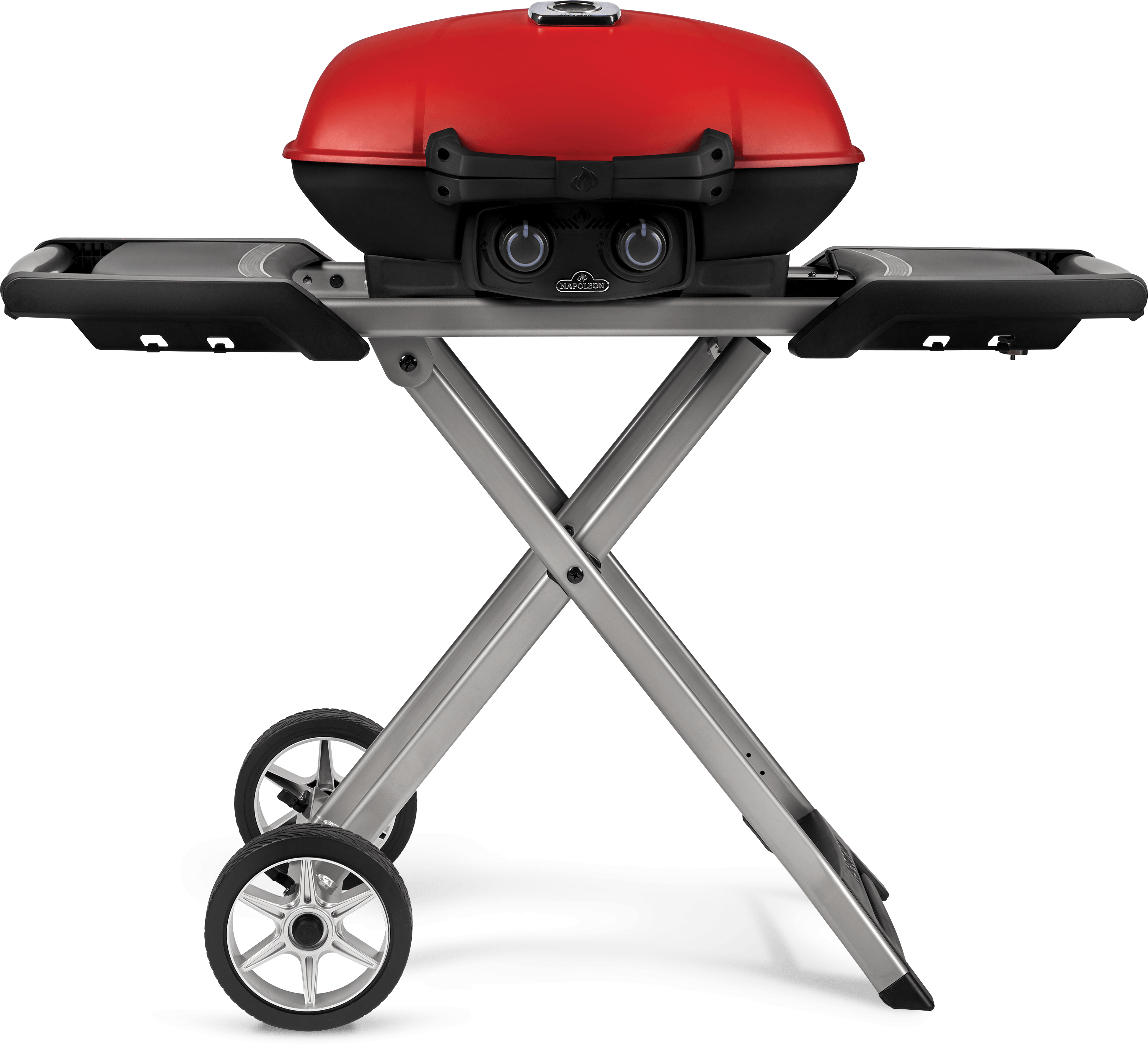 TravelQ 285X Portable Propane Gas Grrill & Scissor Cart with Griddle, Red