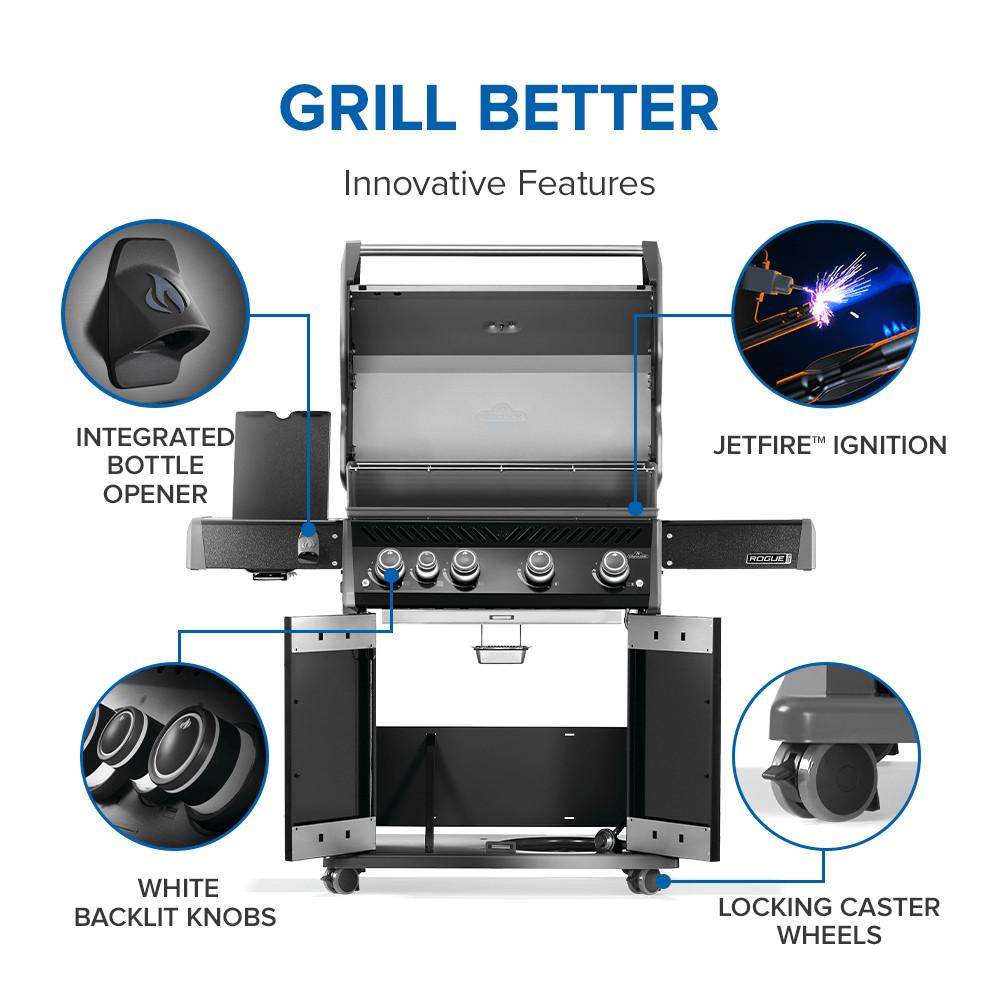 Napoleon Rogue PRO 525 SIB NG Gas Grill with Infrared Side Burners, Black