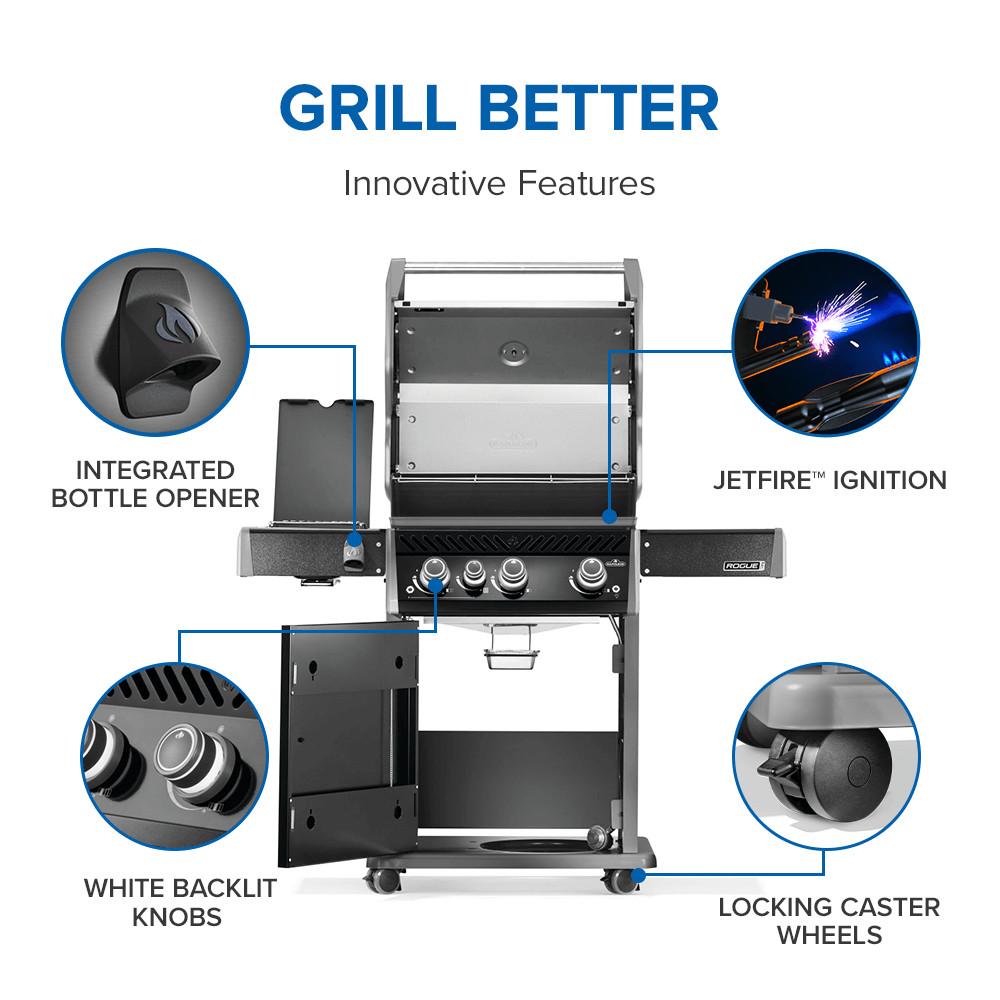 Napoleon Rogue PRO 425 SIB NG Grill with Infrared Side Burners, Black