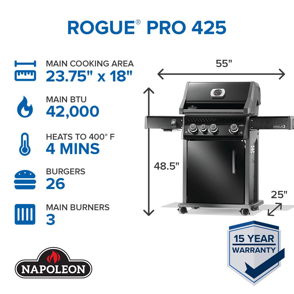 Napoleon Rogue PRO 425 SIB LP Gas Grill with Infrared Side Burners, Black