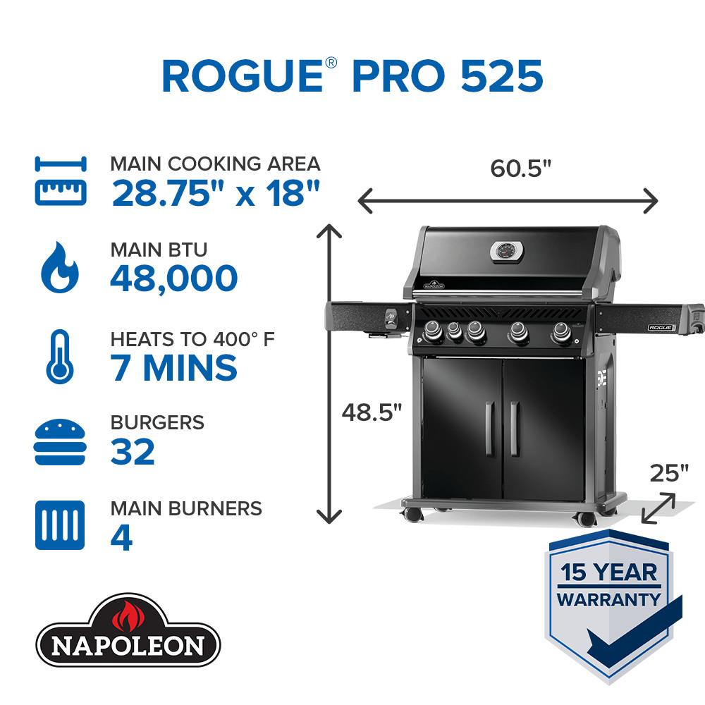 Napoleon Rogue PRO 525 SIB LP Gas Grill with Infrared Side Burners, Black