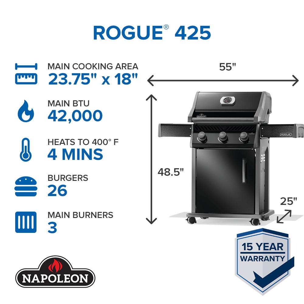 Napoleon Rogue 425 NG Grill, Black with cast iron grates