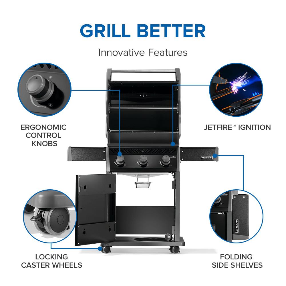 Napoleon Rogue 425 LP Grill, Black with cast iron grates *NEW - NOW AVAILABLE*